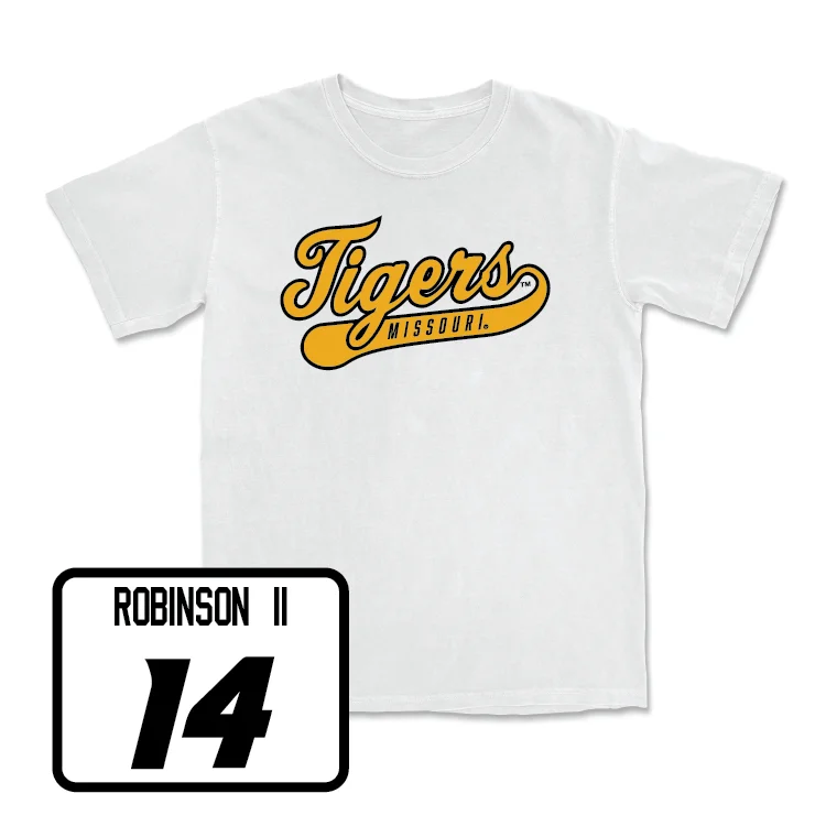 Men's Basketball White Script Comfort Colors Tee - Anthony Robinson II