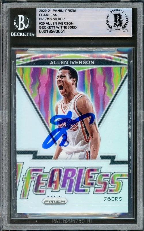 Allen Iverson Autographed 2020-21 Panini Prizm Fearless Prizms Silver Card #20 Philadelphia 76ers Beckett BAS Witnessed #16563051