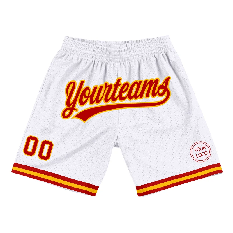 Custom White Red-Gold Authentic Throwback Basketball Shorts