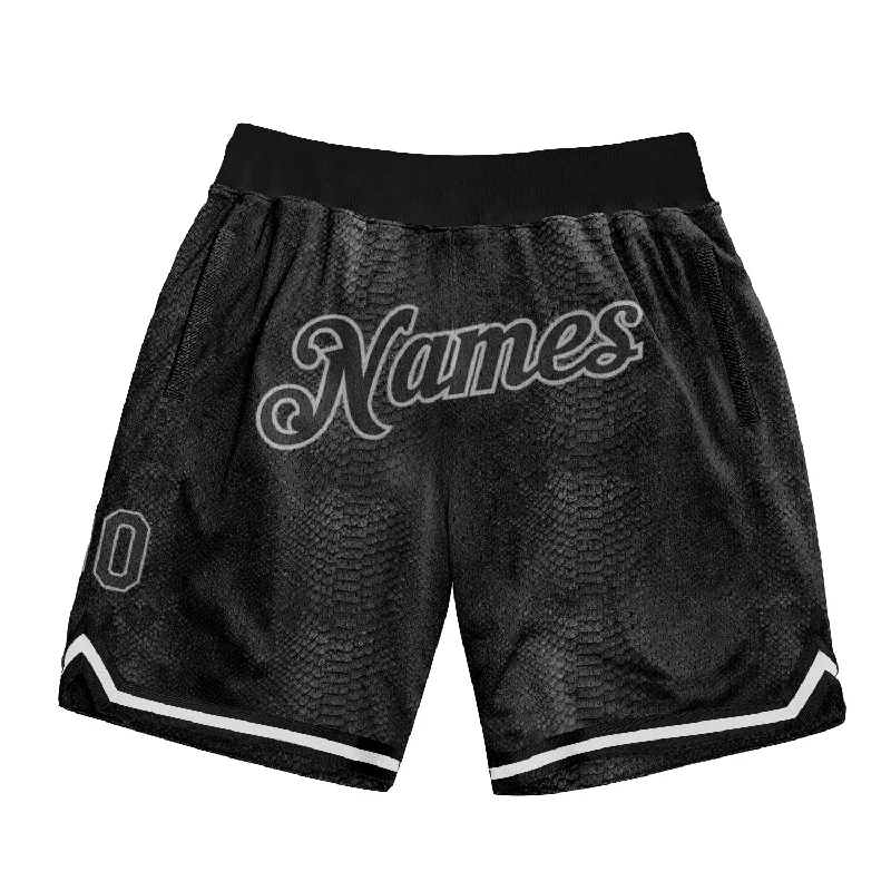 Custom Black Snakeskin Black-Gray 3D Pattern Design Authentic Basketball Shorts