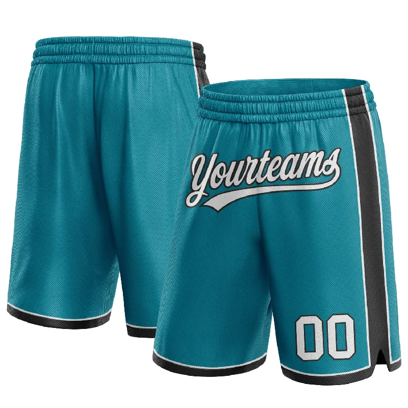 Custom Teal White-Black Authentic Basketball Shorts