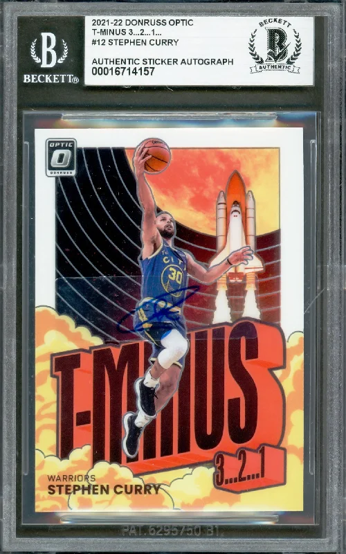 Stephen Curry Autographed 2021-22 Donruss Optic T-Minus Card #12 Golden State Warriors Beckett BAS #16714157