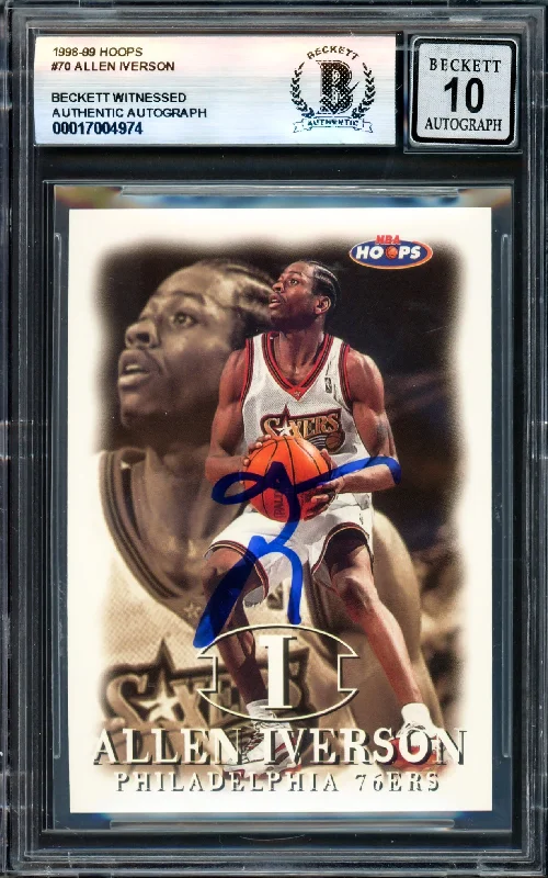 Allen Iverson Autographed 1998-99 Hoops Card #70 Philadelphia 76ers Auto Grade Gem Mint 10 Beckett BAS Witness #17004974