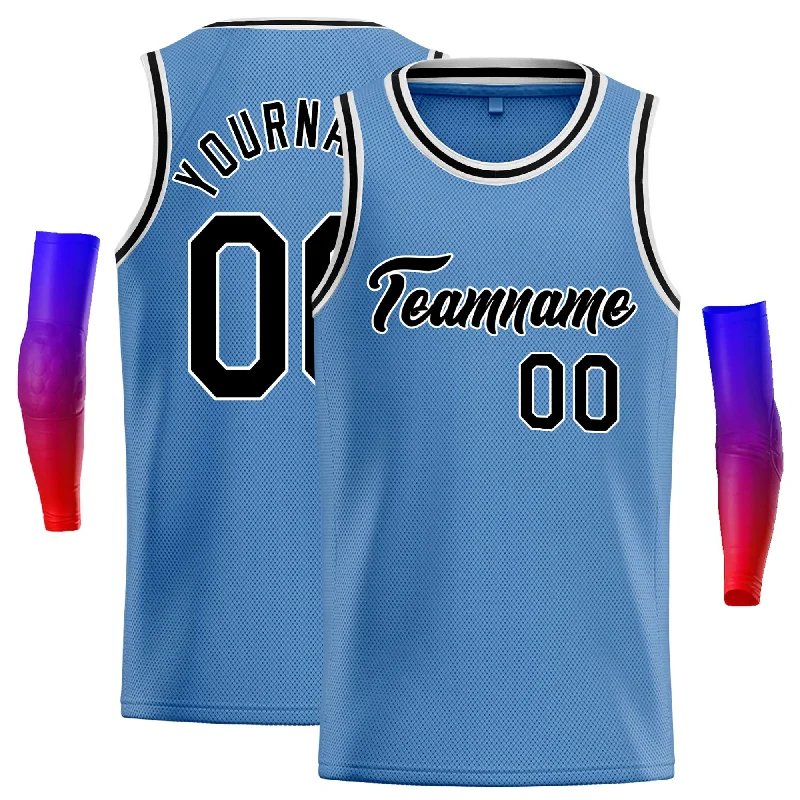 Custom Light Blue Black-White Classic Tops Casual Basketball Jersey