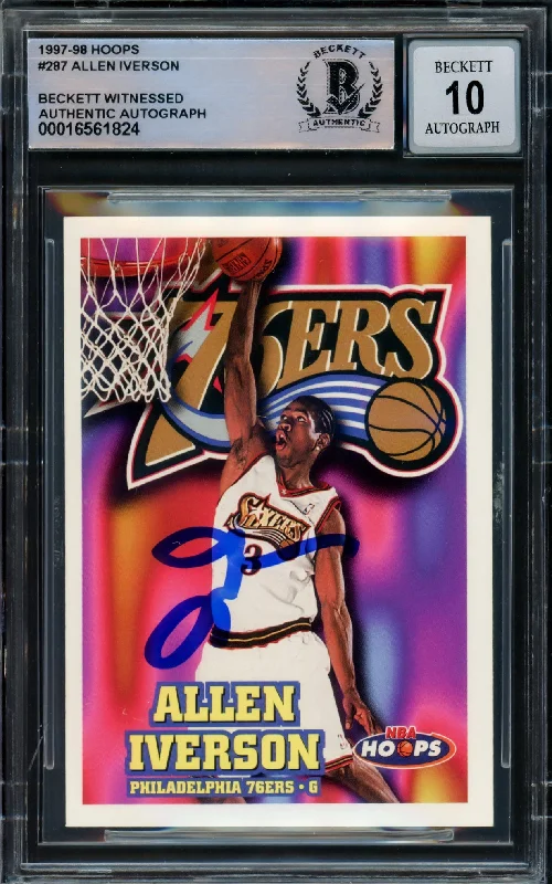 Allen Iverson Autographed 1997-98 Hoops Card #287 Philadelphia 76ers Auto Grade Gem Mint 10 Beckett BAS Witnessed #16561824