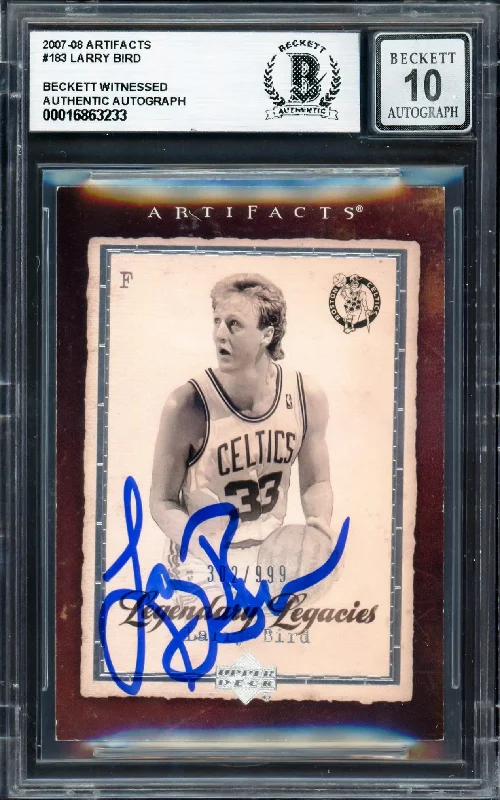 Larry Bird Autographed 2007-08 Upper Deck Artifacts Card #183 Boston Celtics Auto Grade Gem Mint 10 #302/999 Beckett BAS Witness #16863233