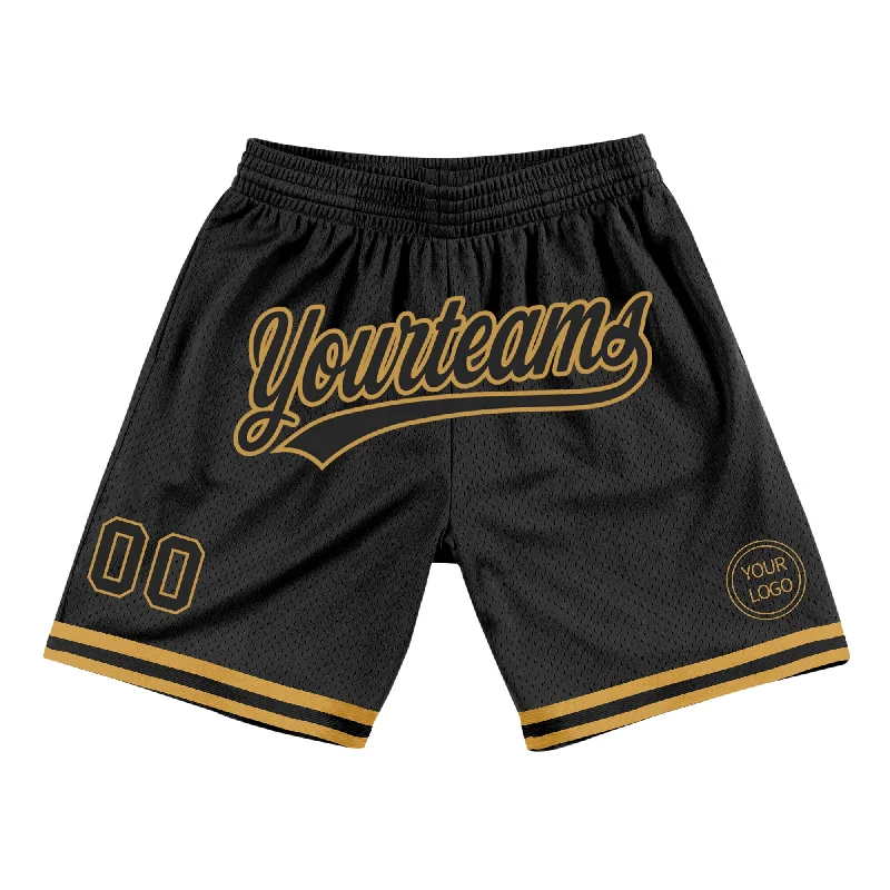 Custom Black Old Gold Authentic Throwback Basketball Shorts