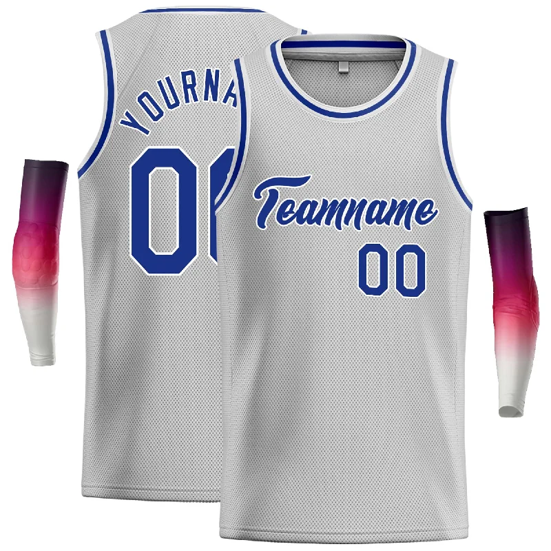 Custom Gray Royal-White Classic Tops Casual Basketball Jersey