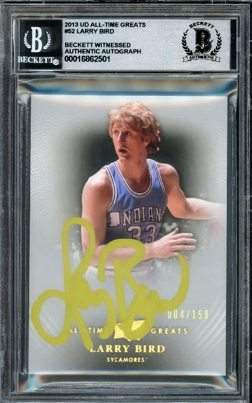 Larry Bird Autographed 2013 Upper Deck All-Time Greats Card #52 Boston Celtics Auto Grade Gem Mint 10 #004/150 Beckett BAS Witness #16862501