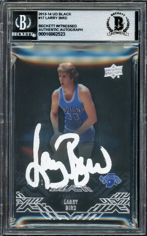 Larry Bird Autographed 2013-14 Upper Deck Black Card #17 Boston Celtics Auto Grade Gem Mint 10 #099/175 Beckett BAS Witness #16862523