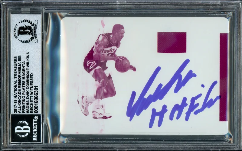 Dominique Wilkins Autographed 2017-18 National Treasures All-Decade Printing Plate Magenta Card #ADMS-DWK Atlanta Hawks Auto Grade Gem Mint 10 "HH Film" #1/1 Beckett BAS Witness #16866301