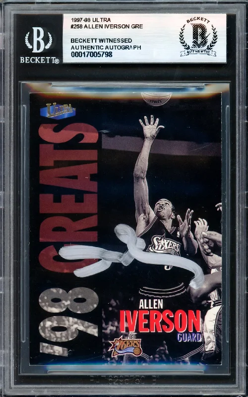 Allen Iverson Autographed 1997-98 Fleer Ultra Card #258 Philadelphia 76ers Beckett BAS Witness #17005798