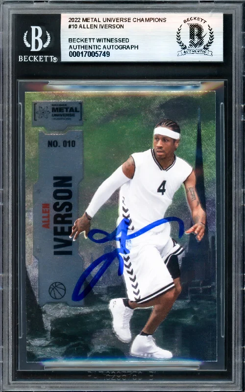 Allen Iverson Autographed 2022 Metal Universe Champions Card #10 Philadelphia 76ers Beckett BAS Witness #17005749