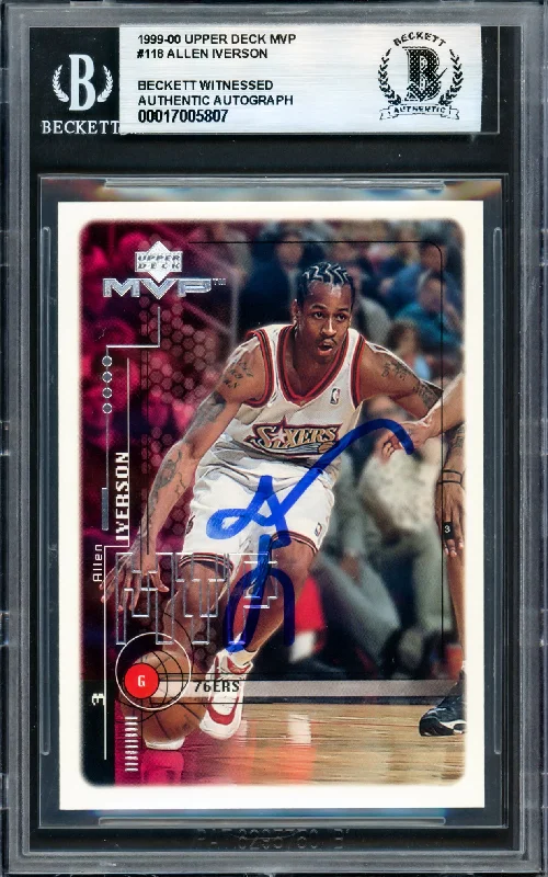 Allen Iverson Autographed 1999-00 Upper Deck MVP Card #118 Philadelphia 76ers Beckett BAS Witness #17006807