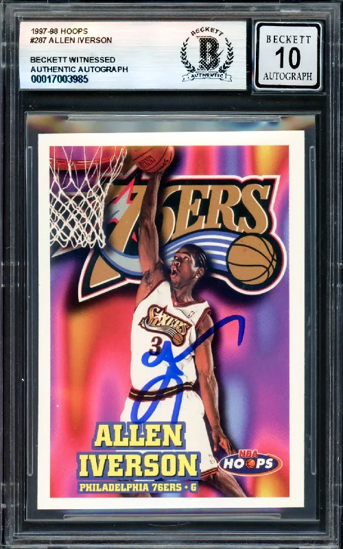 Allen Iverson Autographed 1997-98 Hoops Card #287 Philadelphia 76ers Auto Grade Gem Mint 10 Beckett BAS Witness #17003985