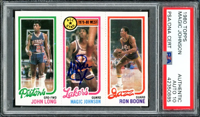 Magic Johnson Autographed 1980 Topps Rookie Card #18 Los Angeles Lakers Auto Grade Gem Mint 10 PSA/DNA #42350885