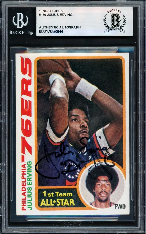 Julius Dr. J Erving Autographed 1978-79 Topps Card #130 Philadelphia 76ers Beckett BAS #17068944