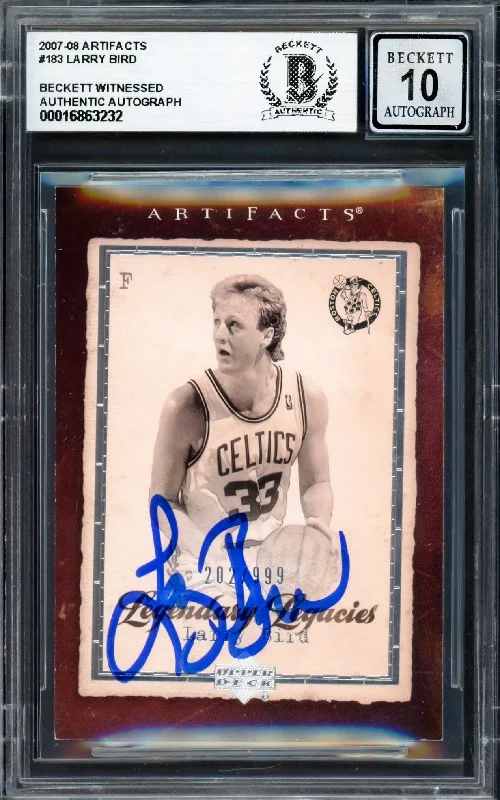 Larry Bird Autographed 2007-08 Upper Deck Artifacts Card #183 Boston Celtics Auto Grade Gem Mint 10 #202/999 Beckett BAS Witness #16863232