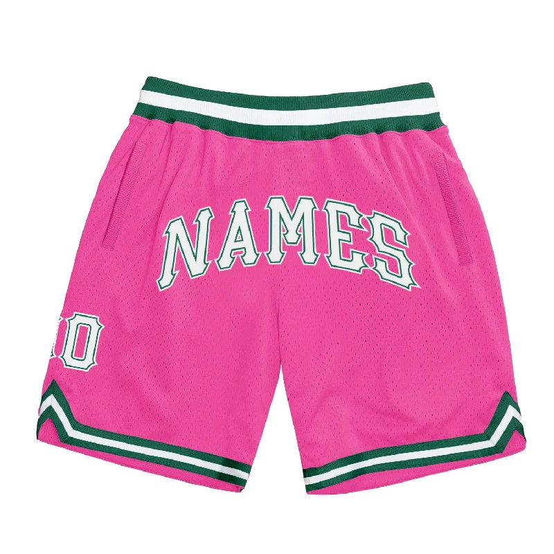 Custom Pink White-Kelly Green Authentic Throwback Basketball Shorts