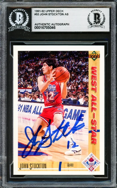 John Stockton Autographed 1991-92 Upper Deck Card #52 Utah Jazz Beckett BAS #16705046