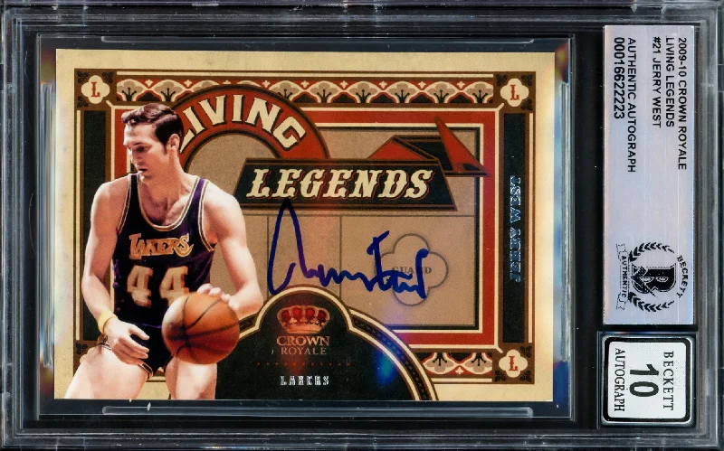 Jerry West Autographed 2009-10 Crown Royale Living Legends Card #21 Card Los Angeles Lakers Auto Grade Gem Mint 10 Beckett BAS