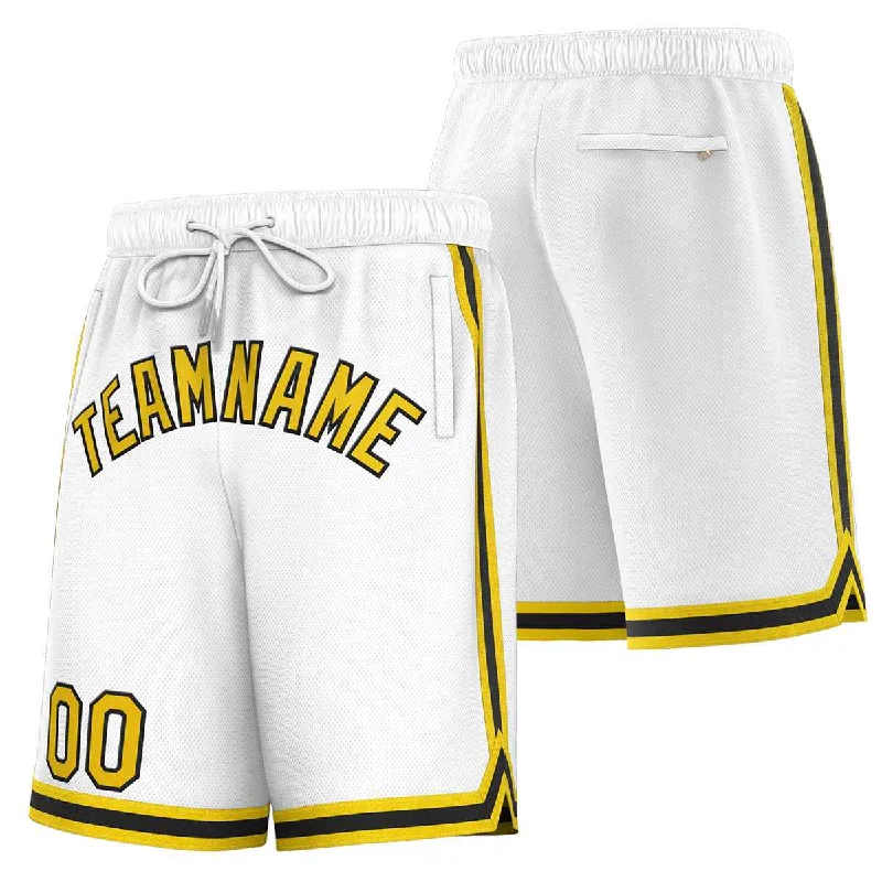 Custom White Yellow-Black Sport Basketball Shorts