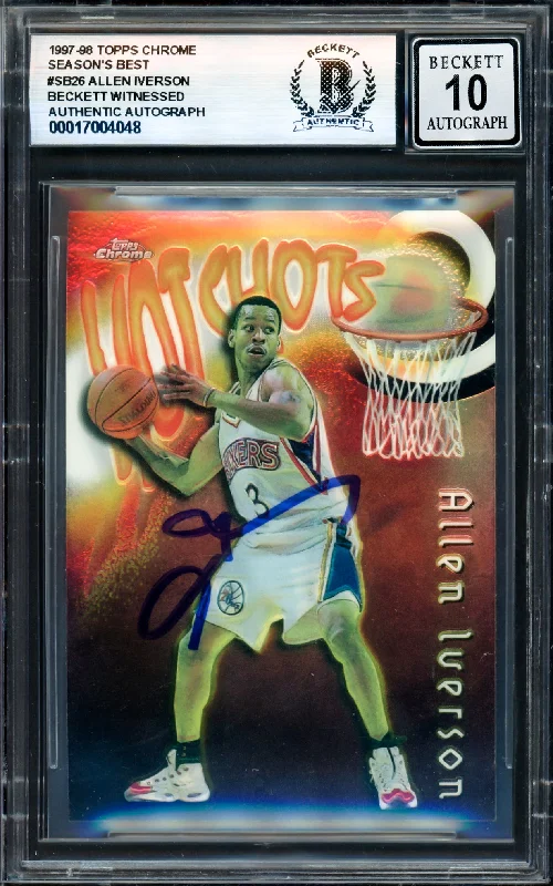 Allen Iverson Autographed 1997-98 Topps Chrome Season's Best Card #SB26 Philadelphia 76ers Auto Grade Gem Mint 10 Beckett BAS Witness #17004048