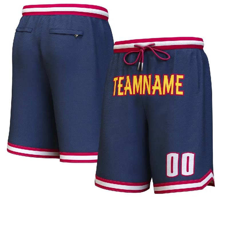 Custom Navy Yellow-Maroon Personalized Basketball Shorts