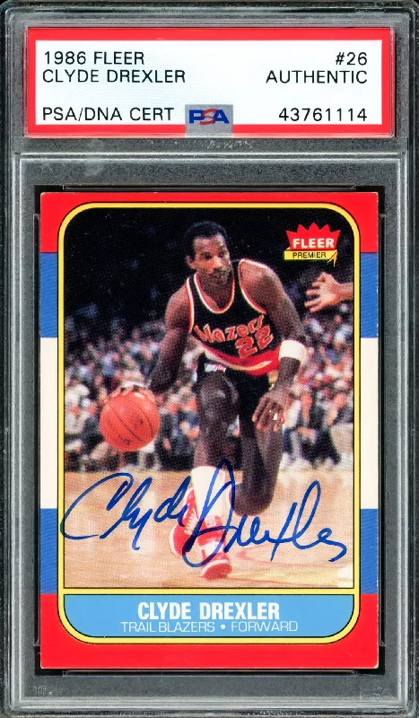 Clyde Drexler Autographed 1986 Fleer Rookie Card #26 Portland Trail Blazers PSA/DNA #43761114