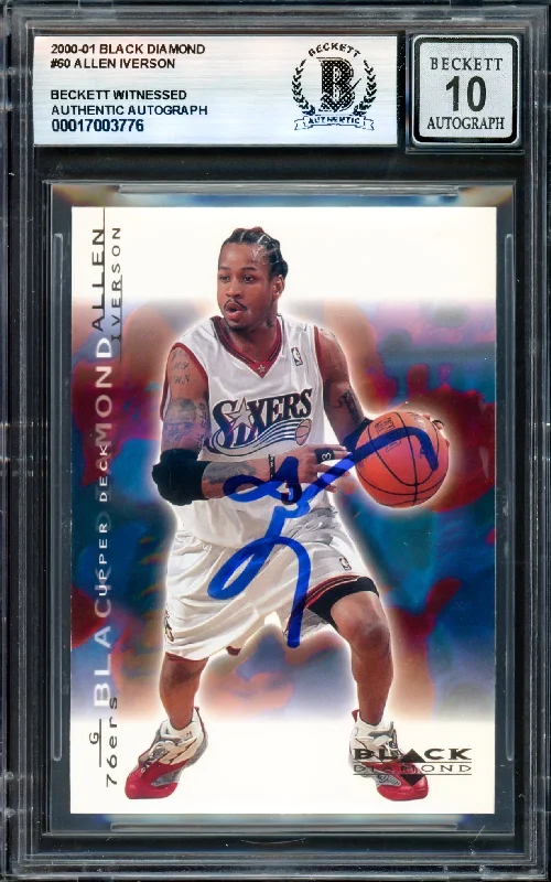 Allen Iverson Autographed 2000-01 Black Diamond Card #60 Philadelphia 76ers Auto Grade Gem Mint 10 Beckett BAS Witness #17003776