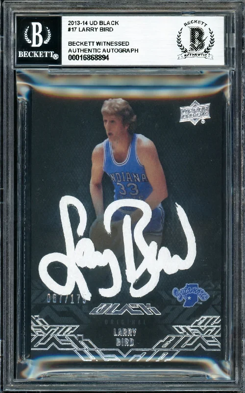 Larry Bird Autographed 2013-14 Upper Deck Black Card #17 Boston Celtics #067/175 Beckett BAS Witness #16868894