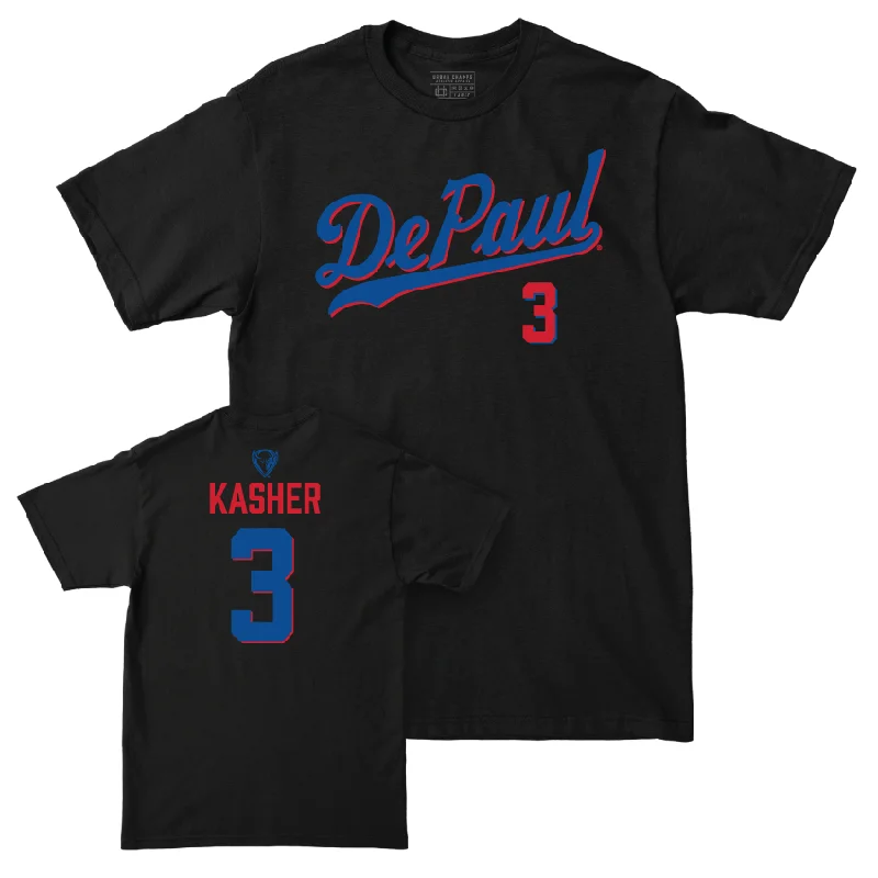 DePaul Men's Basketball Black Script Tee - Nate Kasher | #3