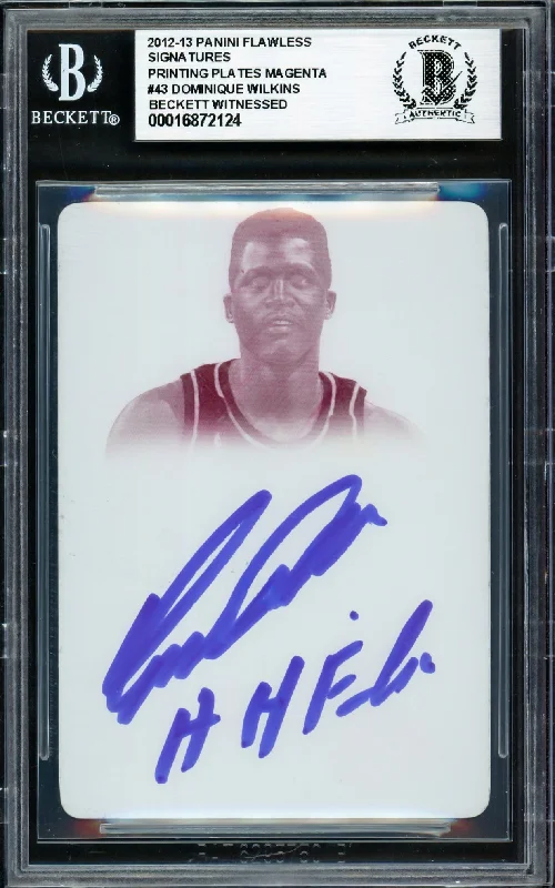 Dominique Wilkins Autographed 2012-13 Panini Flawless Signatures Printing Plate Magenta Card #43 Atlanta Hawks "HH Film" #1/1 Beckett BAS Witness #16872124