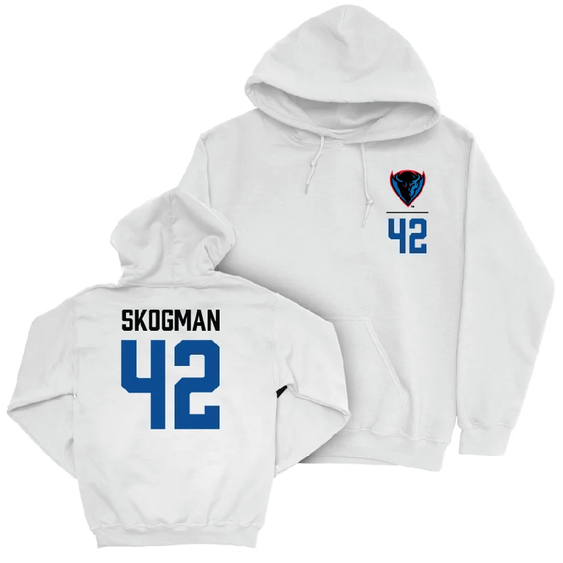 DePaul Men's Basketball White Logo Hoodie - David Skogman | #42