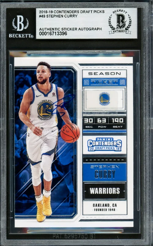 Stephen Curry Autographed 2018-19 Playoff Contenders Draft Picks Card #49 Golden State Warriors Beckett BAS #16713396