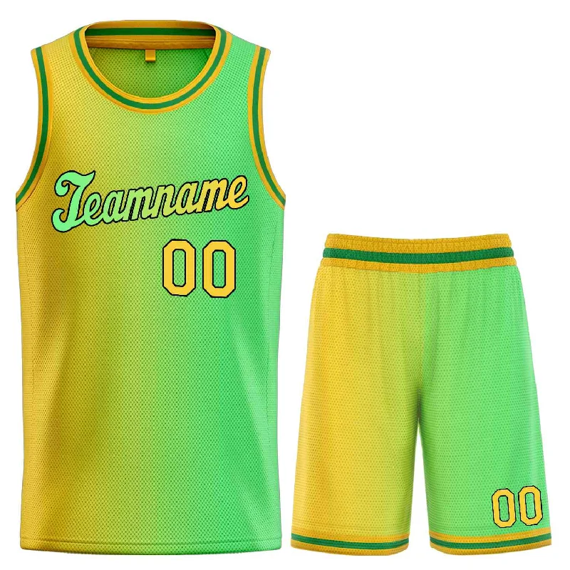 Custom Yellow Green-Black Gradient Fashion Sets Sports Uniform Basketball Jersey