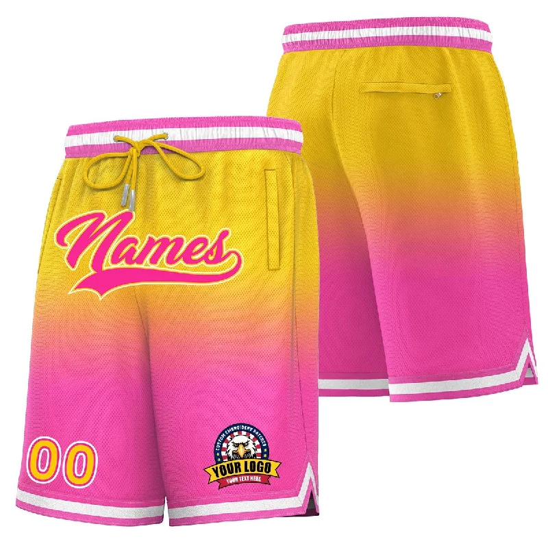 Custom Yellow Pink Personalized Gradient Fashion Basketball Shorts