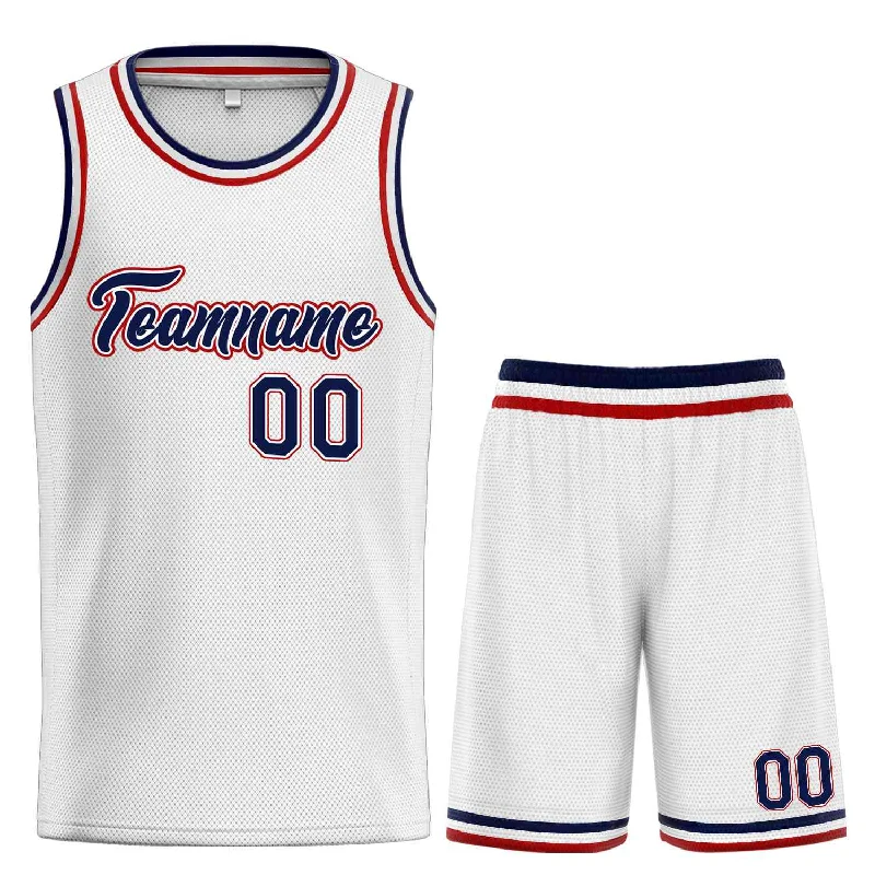 Custom White Navy-Red Heal Sports Uniform Classic Sets Basketball Jersey