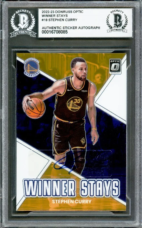 Stephen Curry Autographed 2022-23 Donruss Optic Winner Stays Card #18 Golden State Warriors Beckett BAS #16708085