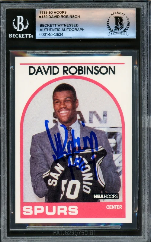 David Robinson Autographed 1989-90 Hoops Rookie Card #138 San Antonio Spurs Beckett BAS #14583634