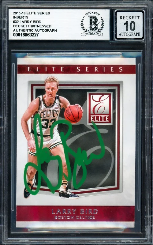 Larry Bird Autographed 2015-16 Elite Series Inserts Card #32 Boston Celtics Auto Grade Gem Mint 10 #28/99 Beckett BAS Witness #16863227