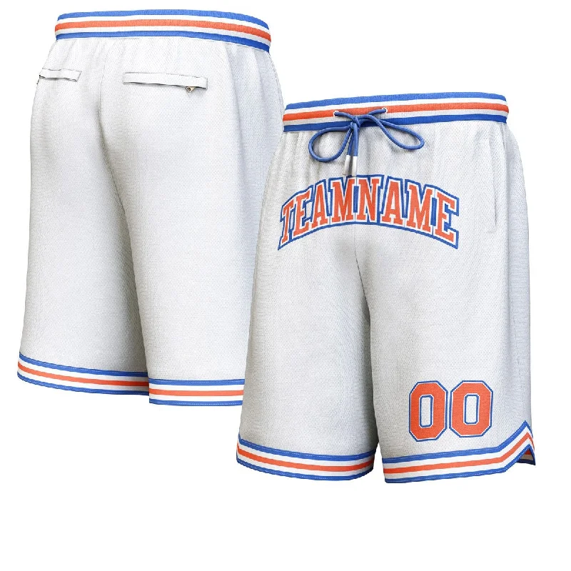 Custom White Orange-Royal Personalized Basketball Shorts