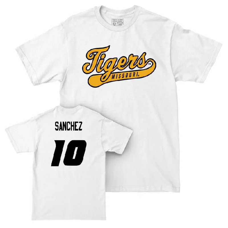 Men's Basketball White Script Comfort Colors Tee  - Jeremy Sanchez