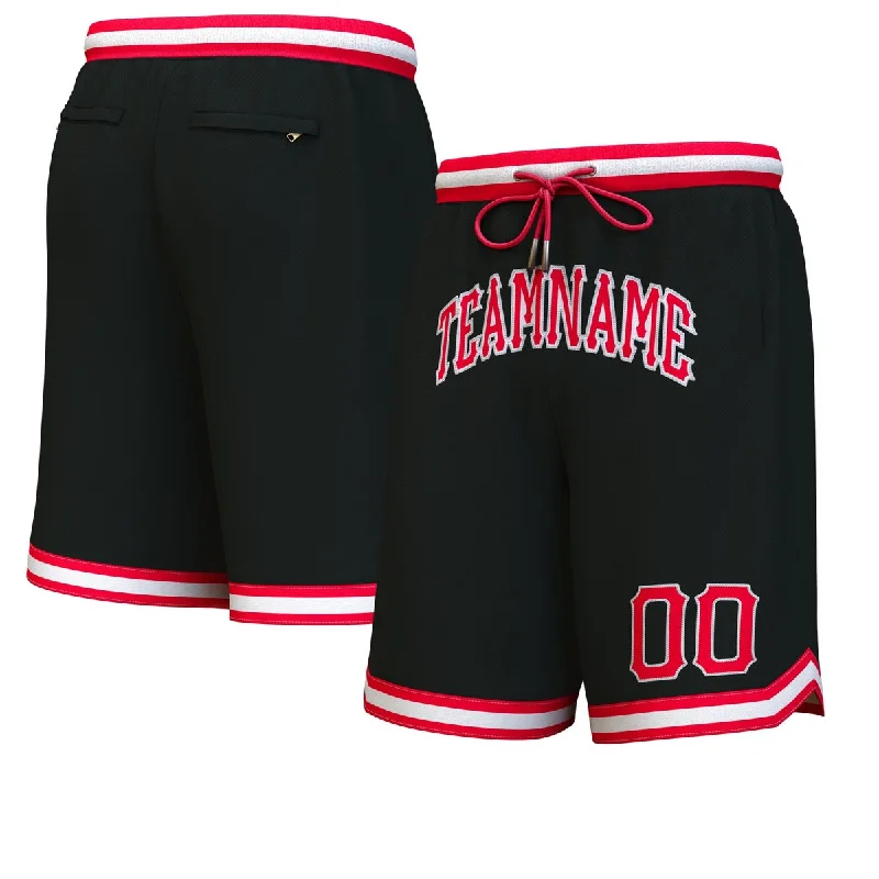 Custom Black Red-White Personalized Basketball Shorts