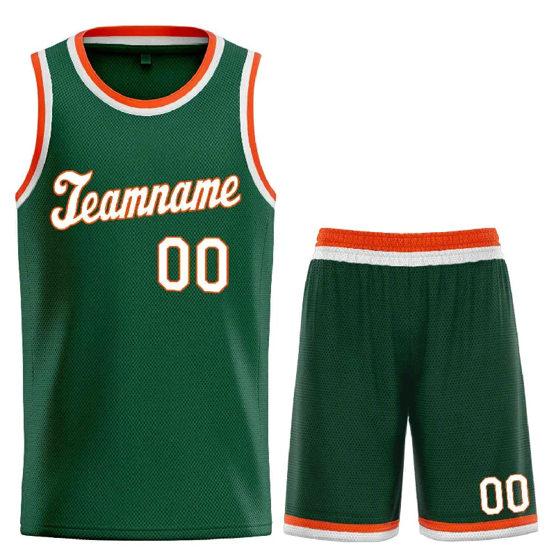 Custom Hunter Green White-Orange Classic Sets Sports Uniform Basketball Jersey