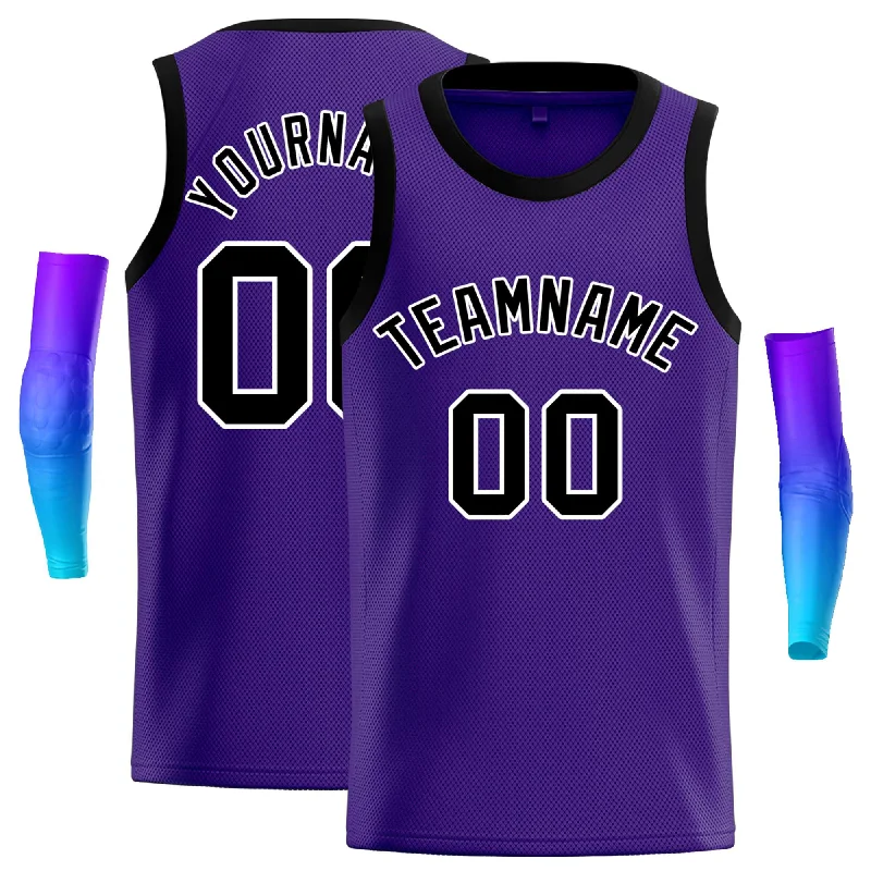 Custom Purple Black-White Classic Tops Casual Basketball Jersey