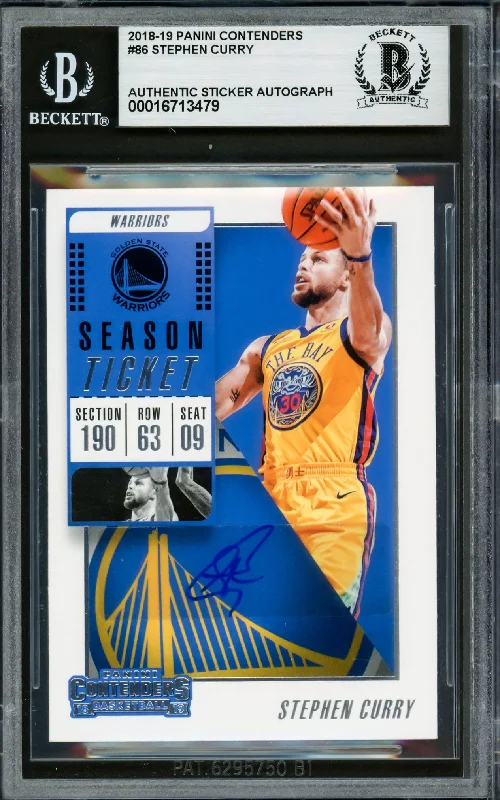 Stephen Curry Autographed 2018-19 Playoff Contenders Card #86 Golden State Warriors Beckett BAS #16713479