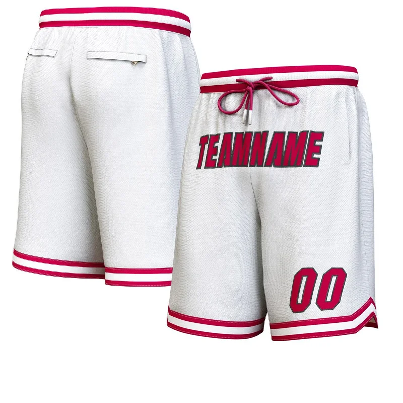 Custom White Maroon-Black Personalized Basketball Shorts