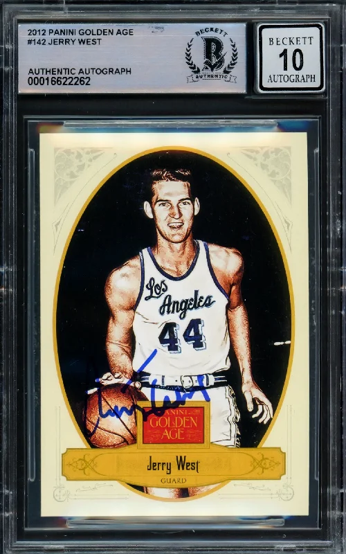 Jerry West Autographed 2012 Panini Golden Age Card #142 Card Los Angeles Lakers Auto Grade Gem Mint 10 Beckett BAS