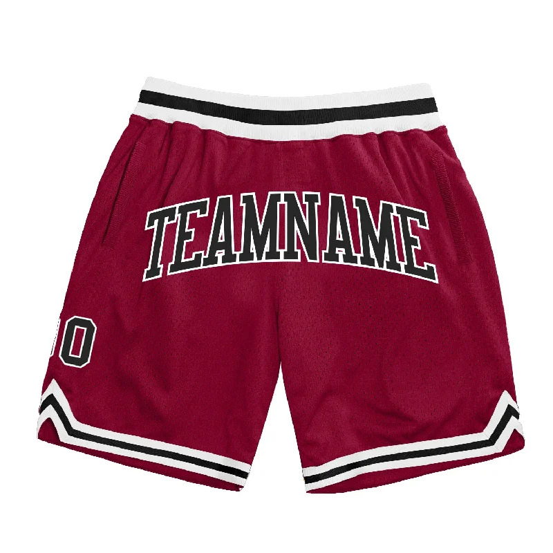 Custom Maroon Black-White Authentic Throwback Basketball Shorts